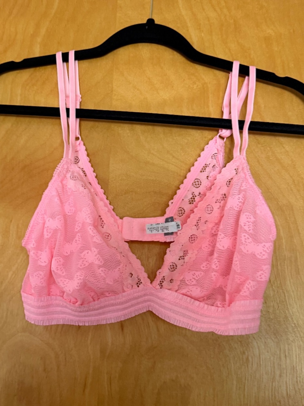 Aerie Pink Triangle Unlined Butterfly Lace Bralette, Size L
